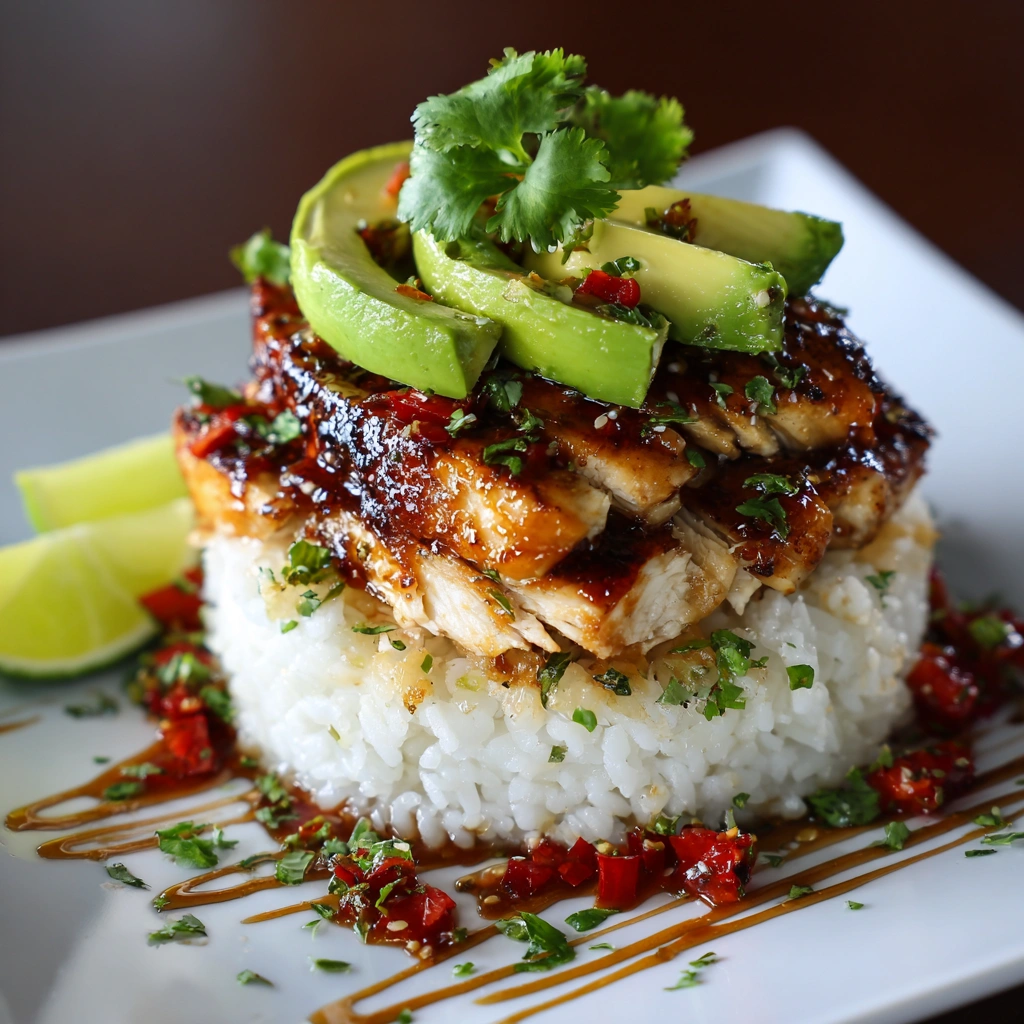 Tangy Honey Lime Chicken &amp; Avocado Rice Stack Delights!