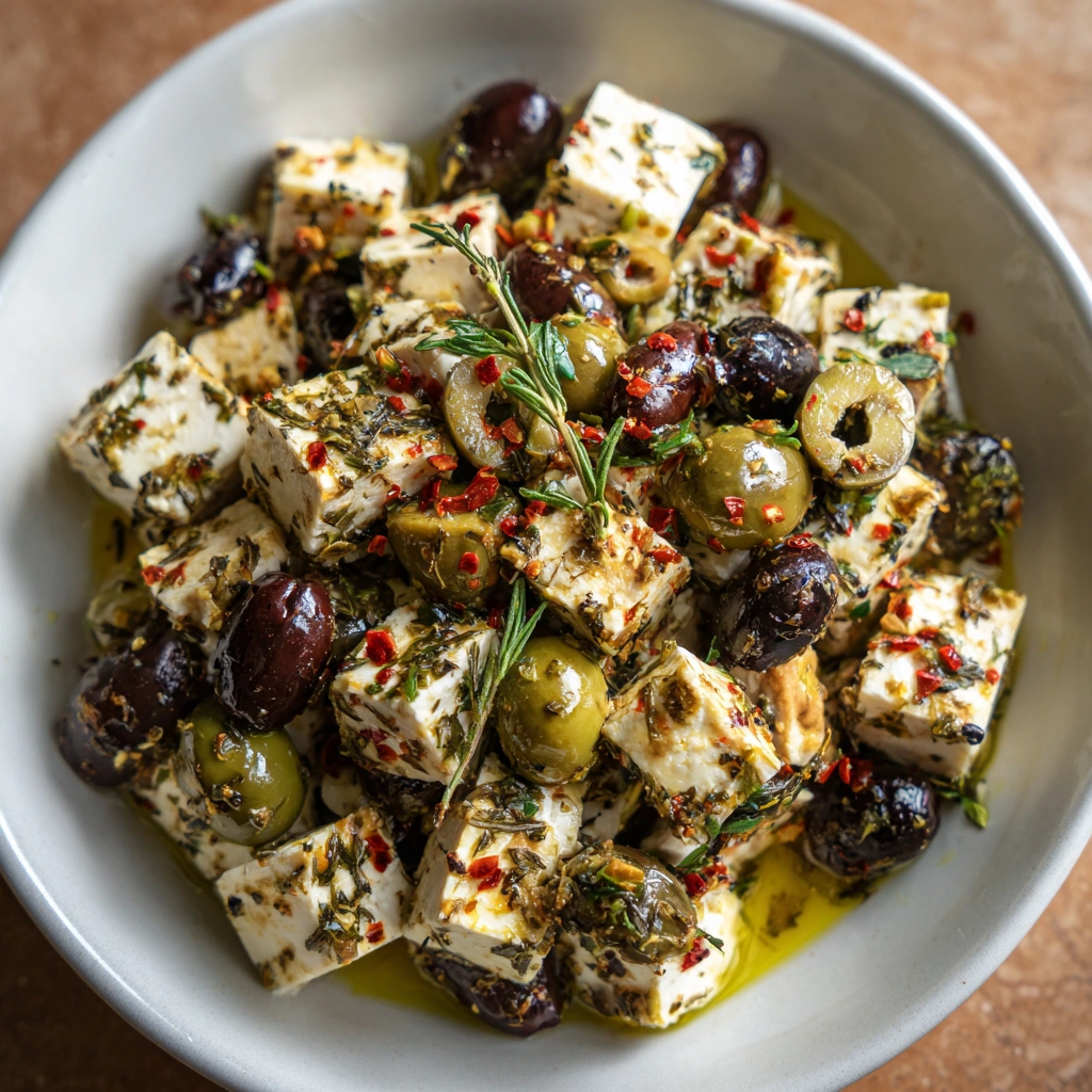 Marinated Cheese and Olives: A Flavorful Snack Delight!