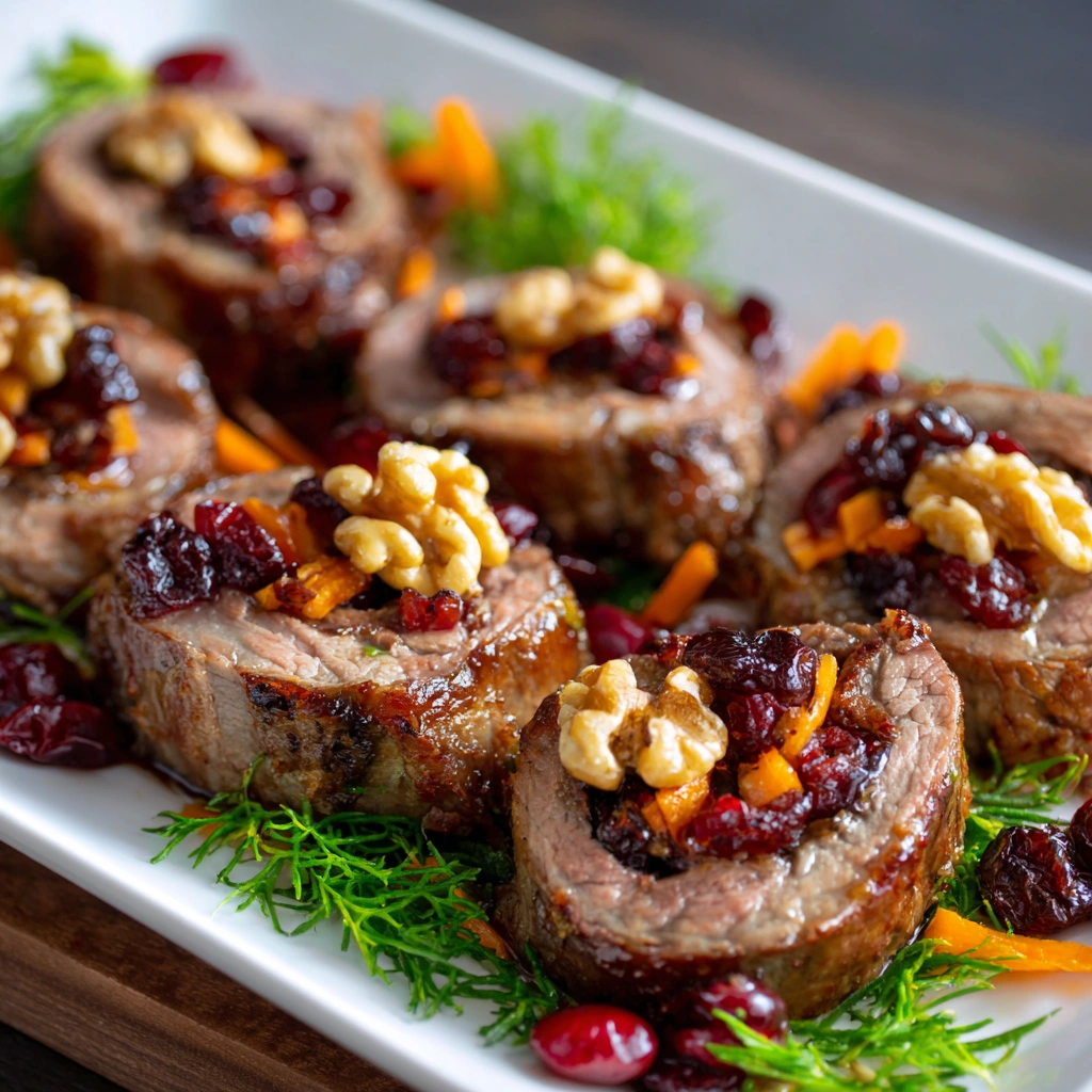 Ginger-Carrot Beef Rolls with Cranberries &amp; Walnuts Delight!