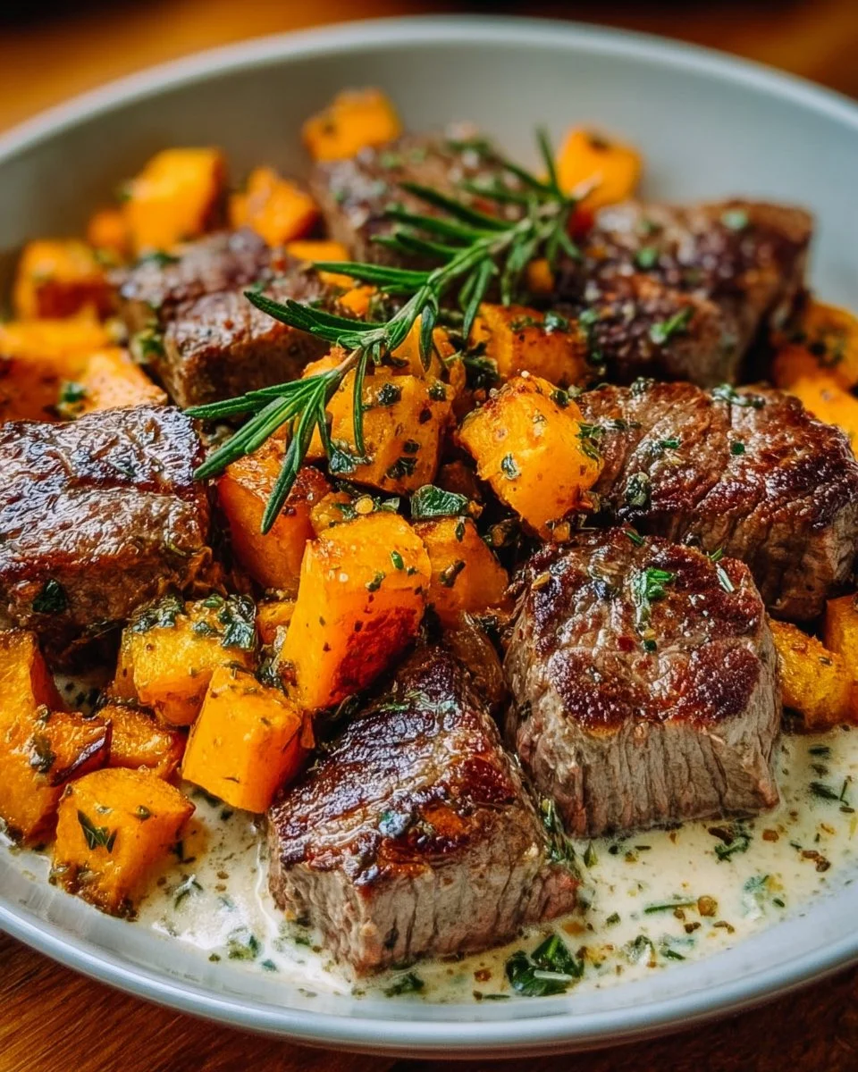 Butternut Squash &amp; Garlic Herb Steak Bowls
