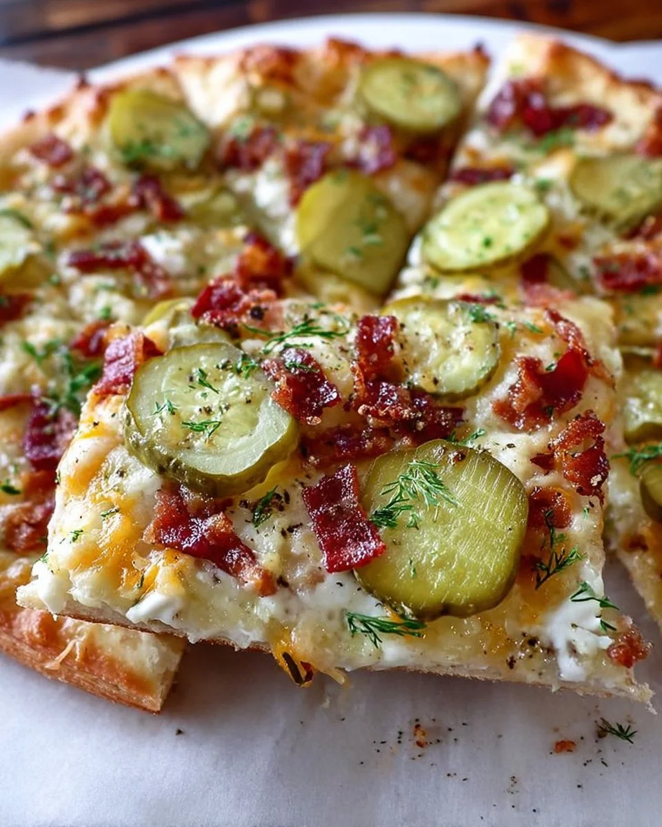 Dill Pickle Pizza with Bacon and Garlic Cream Sauce