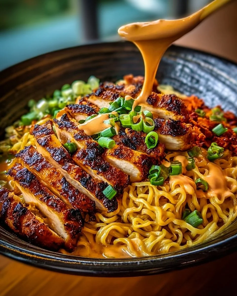 Fiery Chicken Ramen with Creamy Garlic Sauce