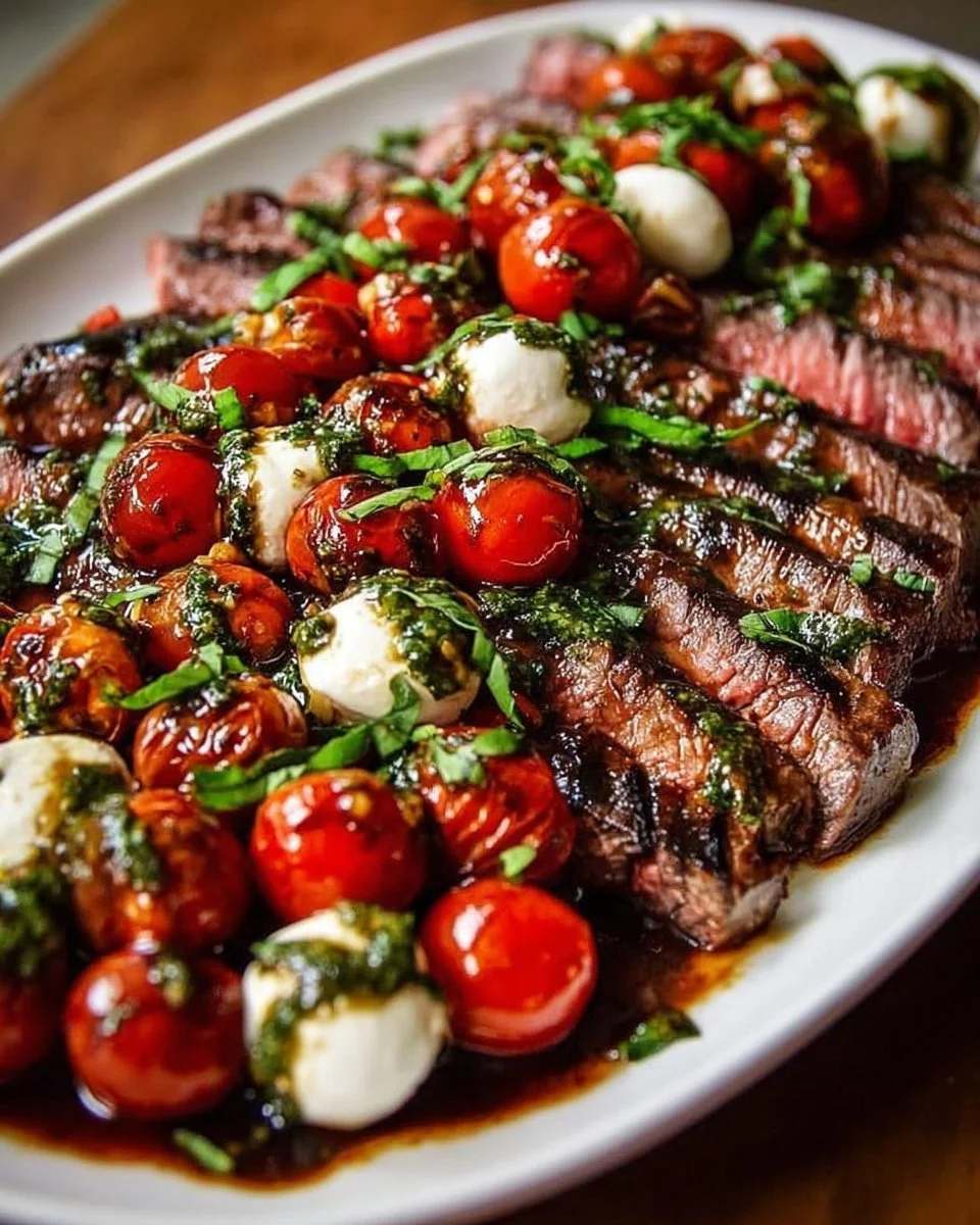 Grilled Flank Steak Caprese with Balsamic Dressing