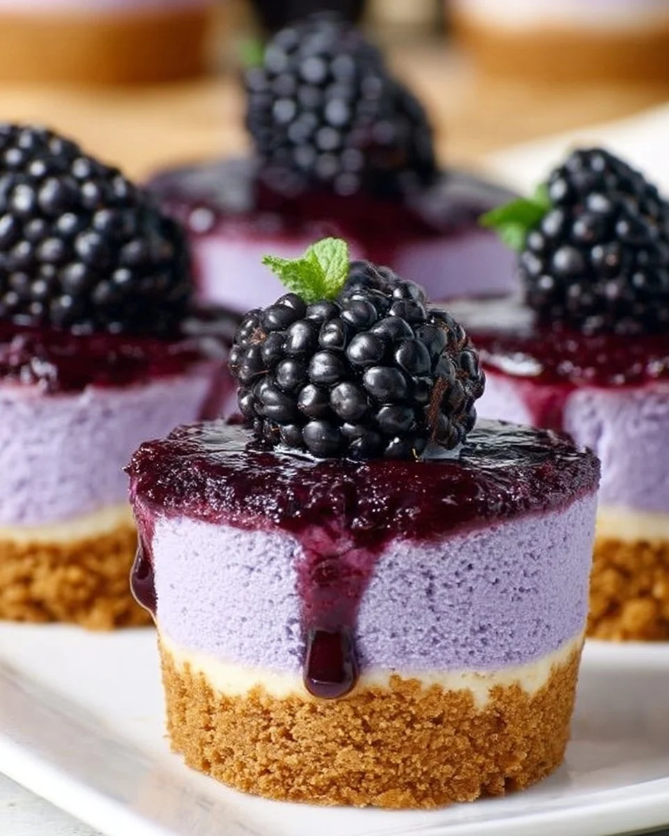 Mini Blackberry Lavender Cheesecakes