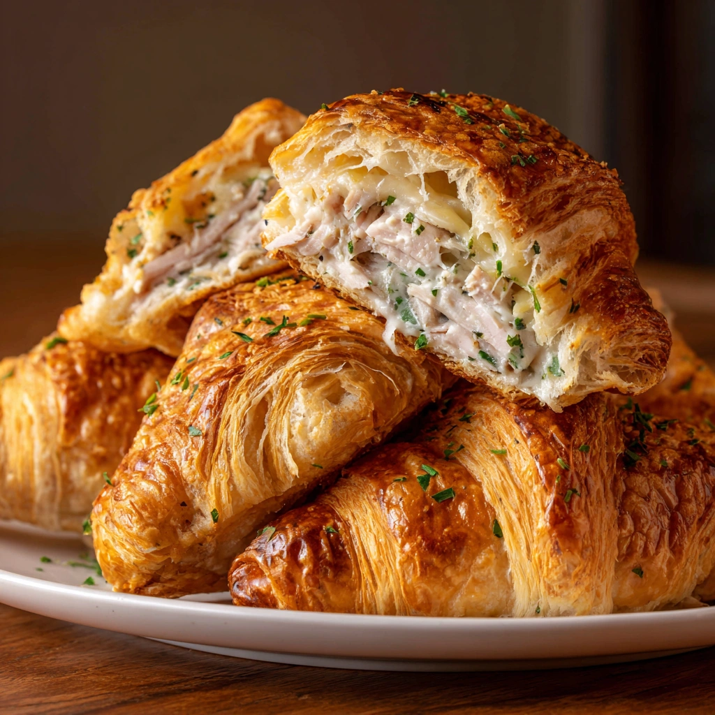 Buttery Garlic Baked Croissants with Turkey and Havarti Delight!