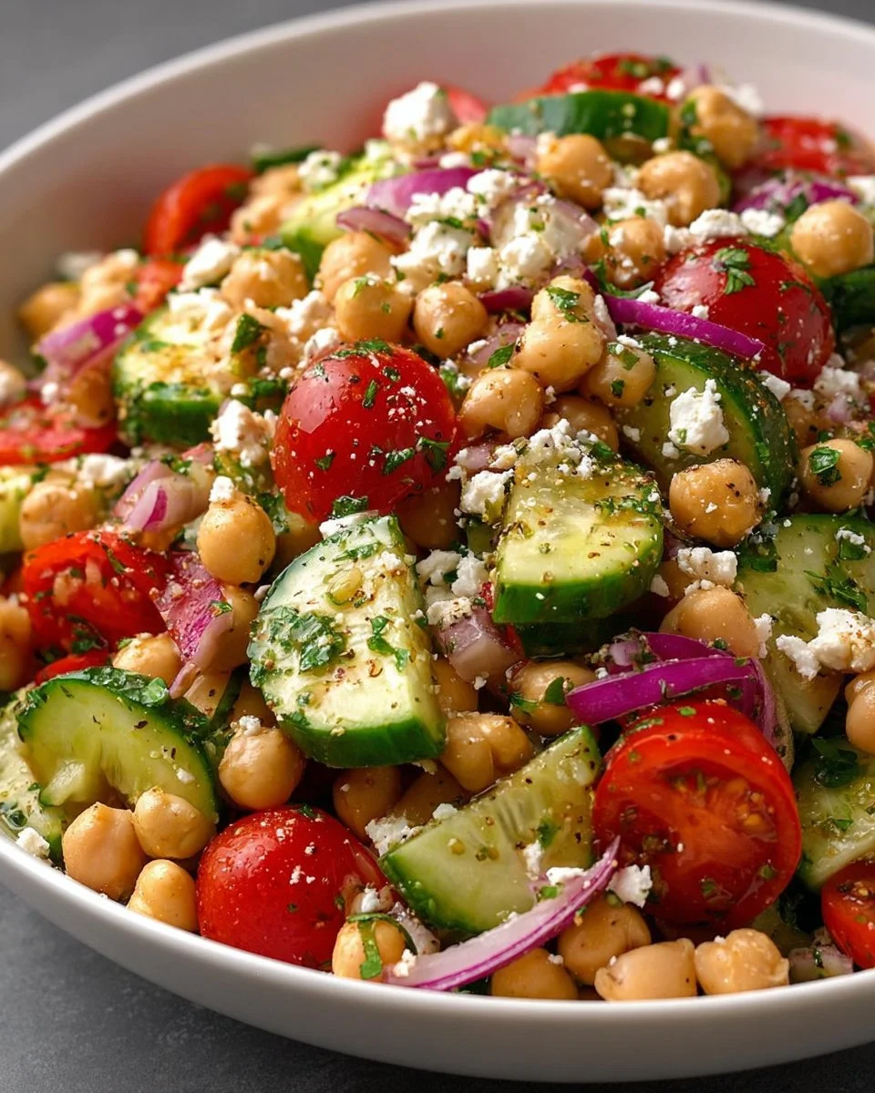 Mediterranean Chickpea Salad with Cucumber & Feta