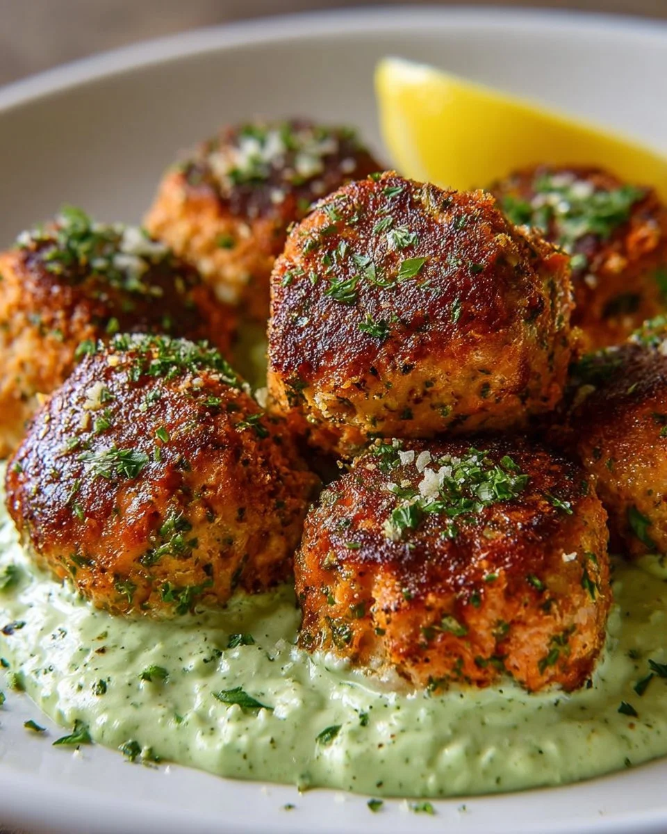 Baked Salmon Meatballs with Avocado Sauce
