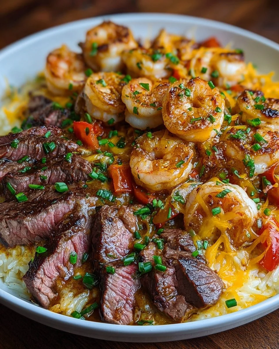 Cheesy Steak & Shrimp Skillet Bowl