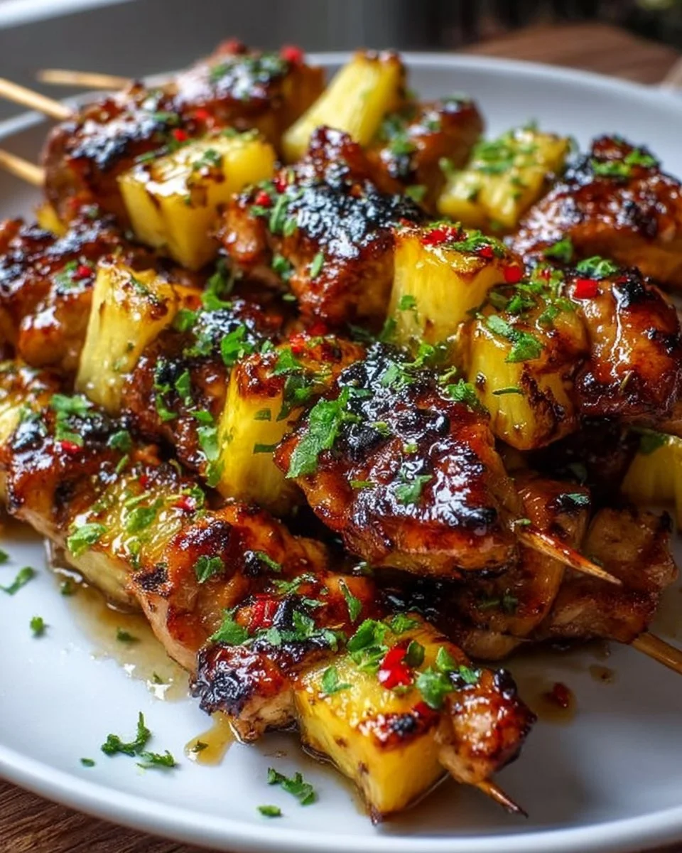 Honey Garlic Chicken and Pineapple Skewers