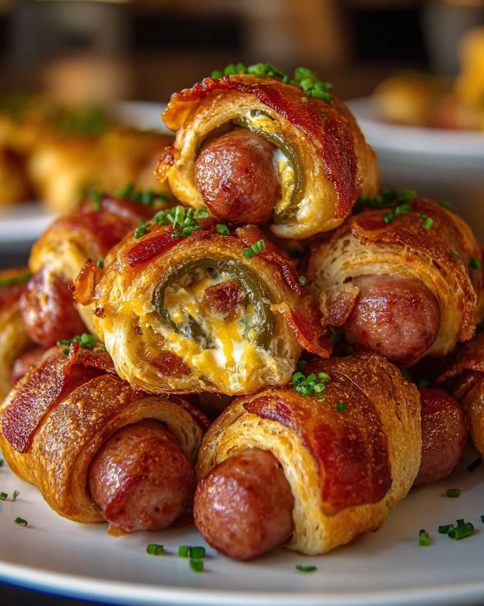 Jalapeño popper pigs in a blanket served on a platter