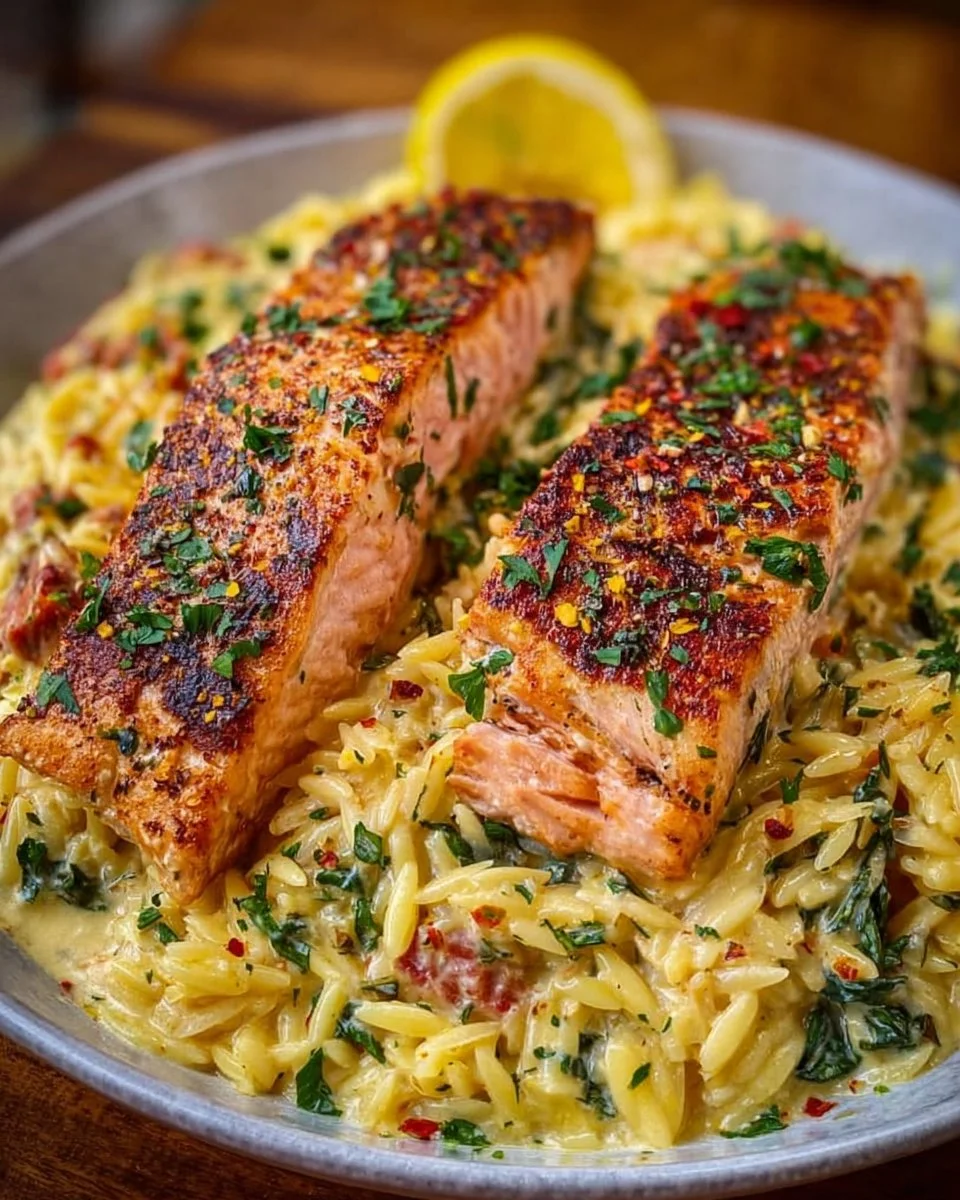 One-Pot Salmon and Creamy Lemon Orzo