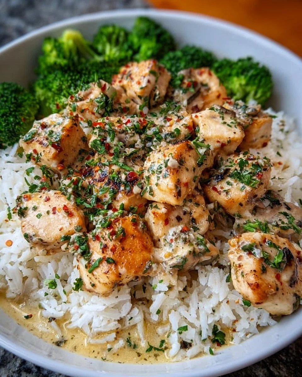 Creamy Garlic Chicken Rice Bowls