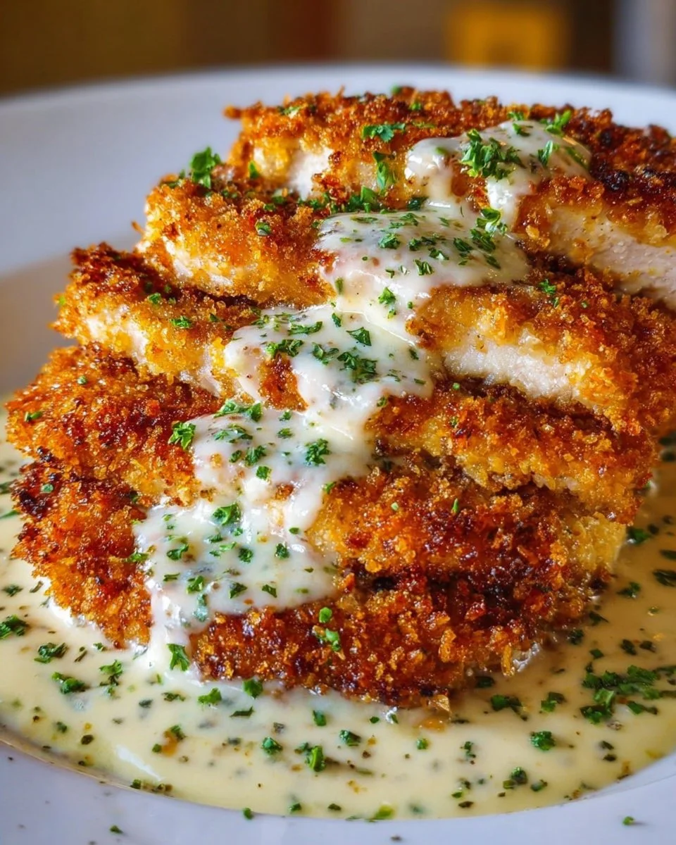 Crispy Parmesan Chicken with Creamy Garlic Sauce