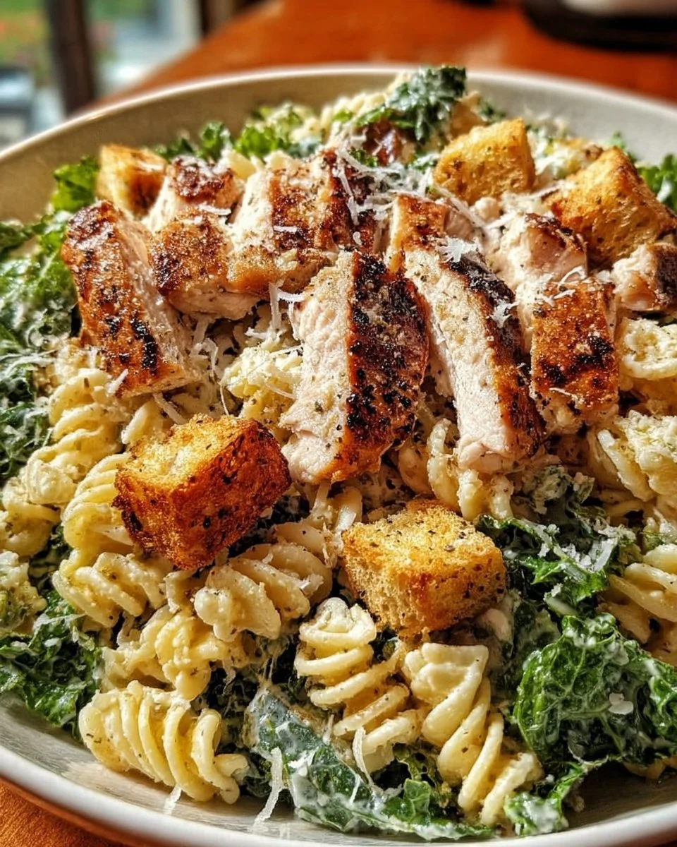 Kale Chicken Caesar Pasta Salad