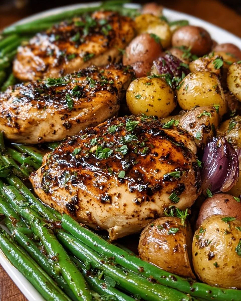 One-Pan Balsamic Chicken with Green Beans and Potatoes